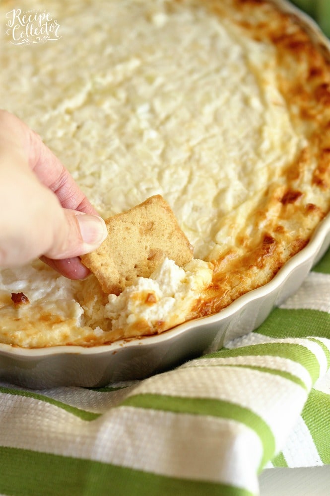 French Onion Dip - Everyone loves this appetizer! It's filled with cream cheese, onions, and parmesan cheese and baked to perfection!