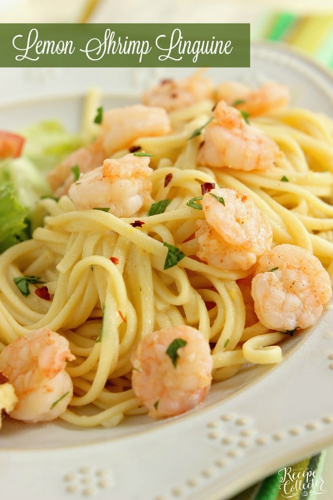  Lemon Shrimp Linguine - A quick and easy pasta recipe filled with shrimp, a light lemon and garlic sauce, and red pepper flakes for a little bite.