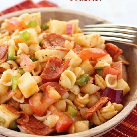 This Pizza Pasta Salad has all the wonderful flavors of a supreme pizza! Plus it is a great make-ahead recipe!