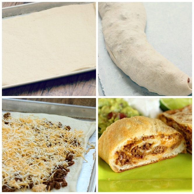 Easy Taco Calzones - A quick and easy weeknight dinner idea using refrigerated pizza dough, taco ground beef filling, and cheese! It's a super kid-friendly meal idea!