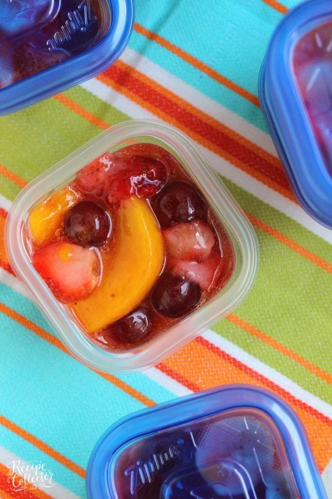 Peach Pie Filling Fruit Salad - This easy dish is made with fresh fruit, frozen strawberries, and mixed with a can of peach pie filling.  It's perfect for school lunches and freezer-friendly too!