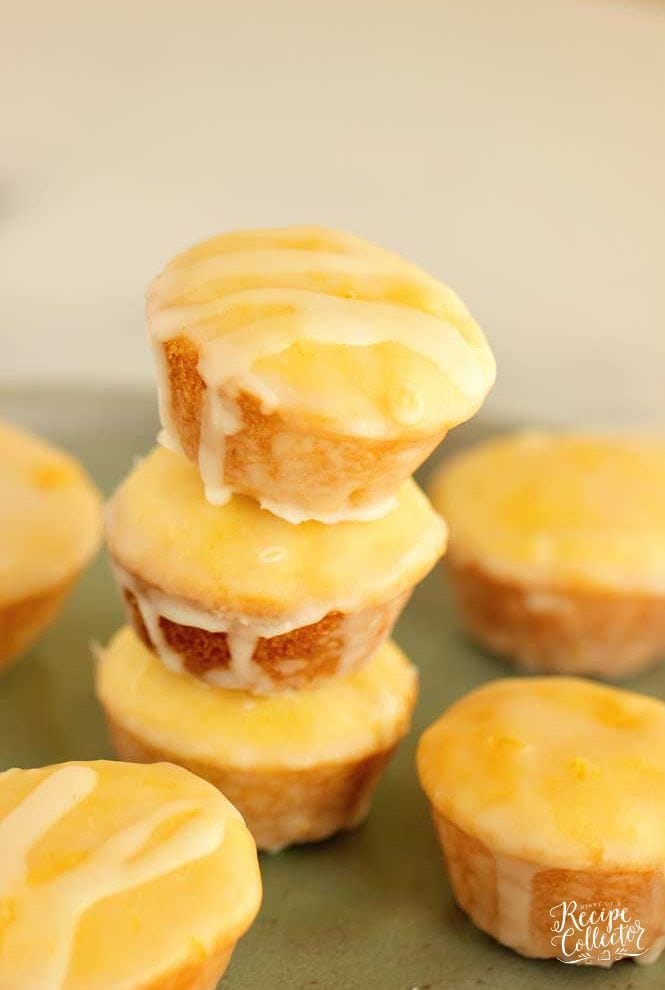 Lemon Blossoms - Mini sweet, lemony muffin treats dunked in a lemon powdered sugar glaze...perfect for a party, shower, or just because.