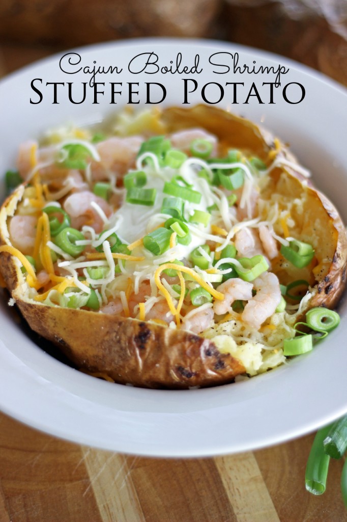 Cajun Boiled Shrimp Stuffed Potato-Super stuffed potatoes filled with cajun boiled shrimp and all the fixings!