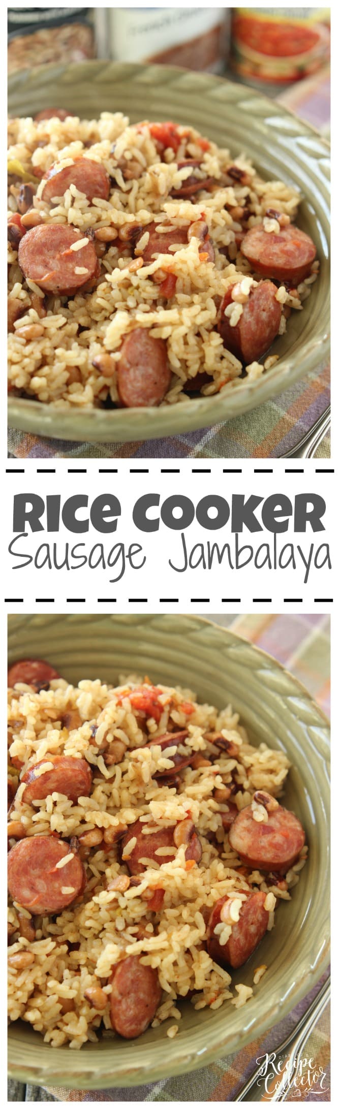 Rice Cooker Sausage Jambalaya - An easy one pot rice dish filled with sausage and black-eyed peas. It only has 5 ingredients!