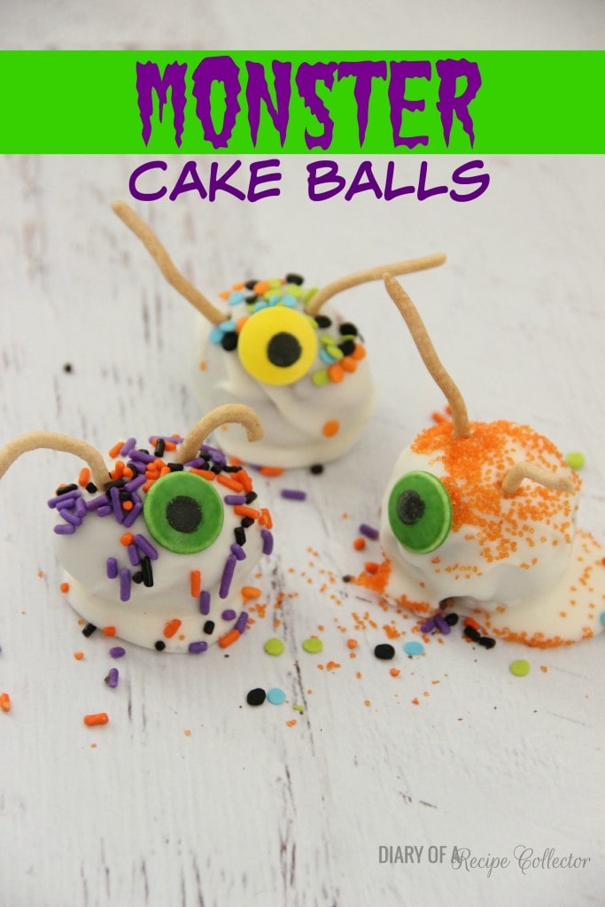 Monster Cake Balls - Funny little monster cake balls make a perfect Halloween craft and treat for your little monsters!