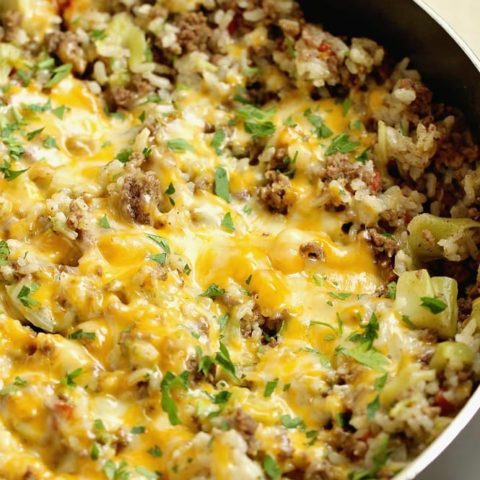 One-Pot Beefy Broccoli Rice - A quick, easy, and hearty one-pot supper filled with ground beef, broccoli, rice and topped with cheese.