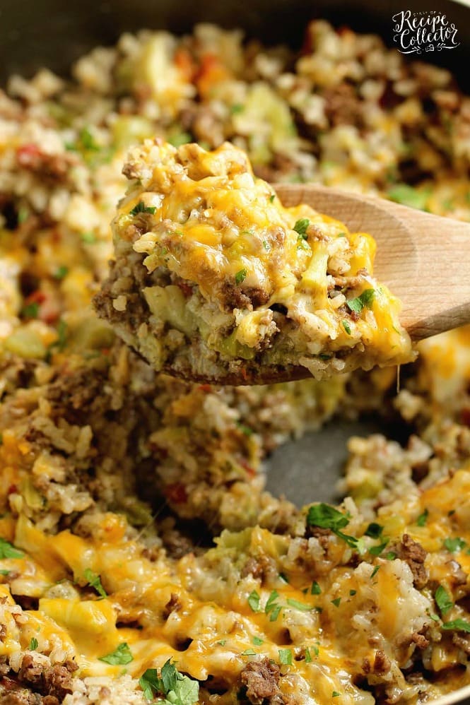 One-Pot Beefy Broccoli Rice - A quick, easy, and hearty one-pot supper filled with ground beef, broccoli, rice and topped with cheese.