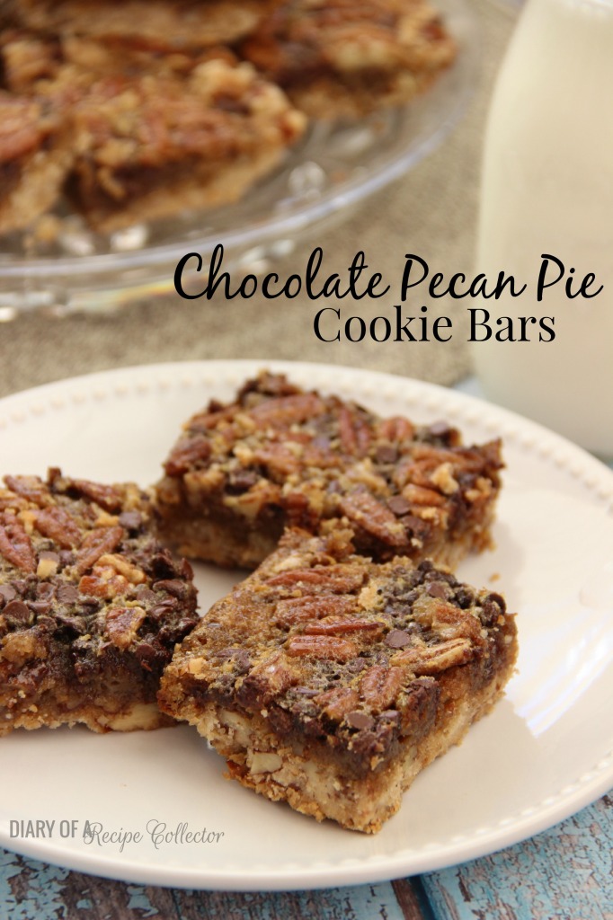 Chocolate Pecan Pie Cookie Bars | Diary of a Recipe Collector-A twist on the traditional pecan pie makes the perfect grab and eat treat for your holidays.