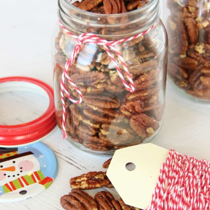 Pecans roasted in butter and a mixture of spices and brown sugar are perfect gifts!