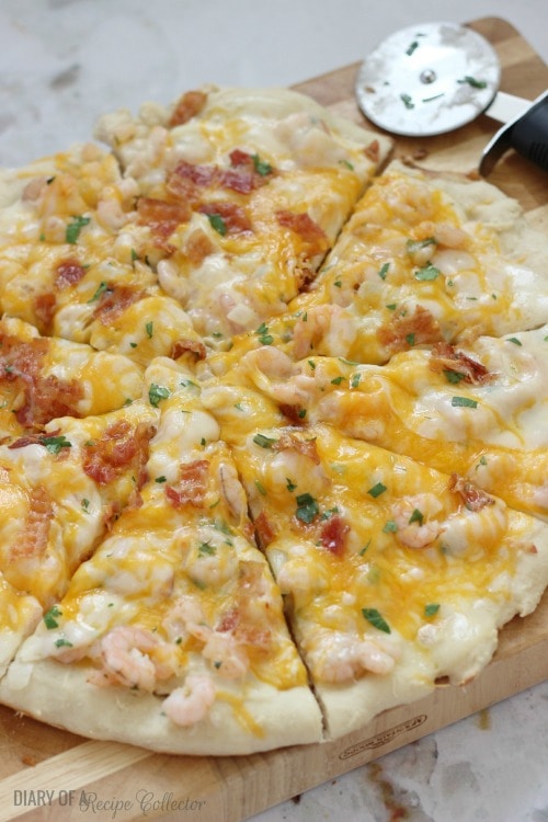 Garlic Shrimp Alfredo Pizza Diary Of A Recipe Collector