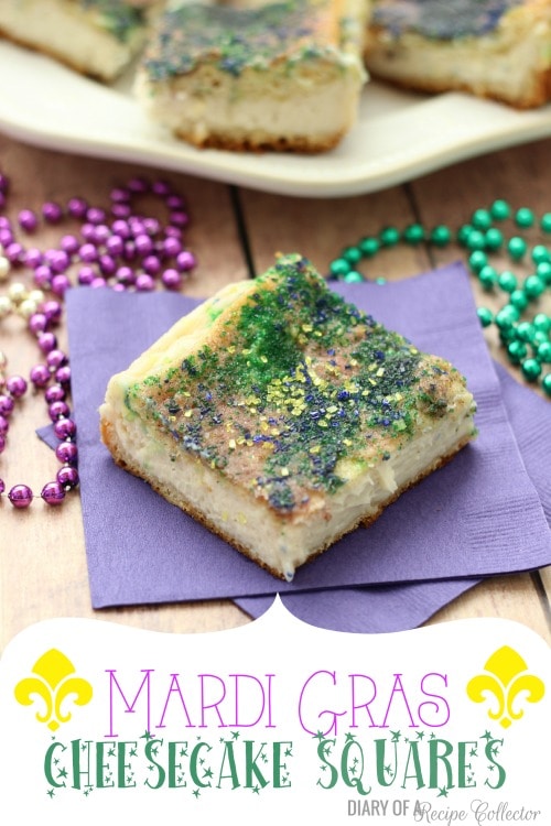 Mardi Gras Cheesecake Squares - Diary of a Recipe Collector