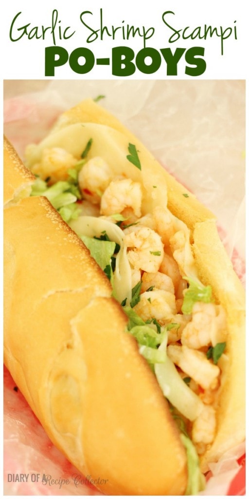 Garlic Shrimp Scampi Poboys - Spicy garlic butter shrimp and jalapeños piled high into a sub roll make for an excellent napkin-worthy sandwich.