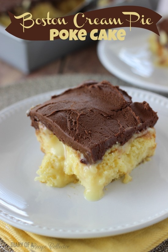 Boston Cream Pie Poke Cake - Major crowd-pleasing cake filled with vanilla pudding and sweetened condensed milk and topped with a homemade chocolate frosting!!