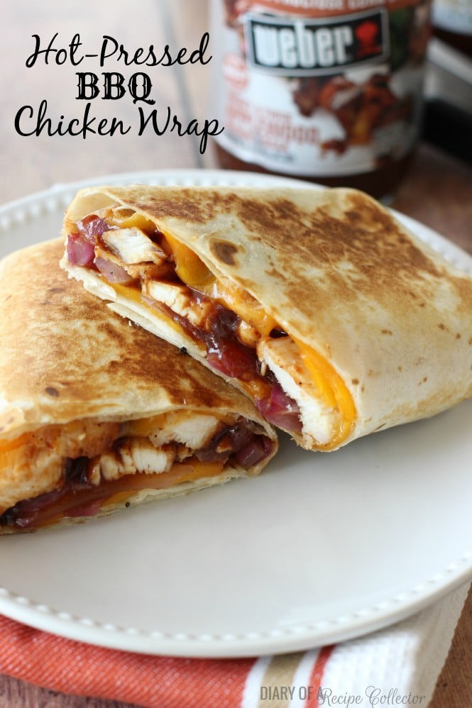 Hot Pressed BBQ Chicken Wrap - Sliced grilled chicken, applewood brown sugar barbecue sauce, red onion, and melted cheddar all wrapped up in a tortilla and grilled makes for a quick and easy dinner!
