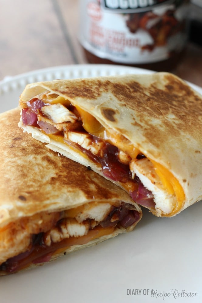 Hot Pressed BBQ Chicken Wrap - Sliced grilled chicken, applewood brown sugar barbecue sauce, red onion, and melted cheddar all wrapped up  in a tortilla and grilled makes for a quick and easy dinner!