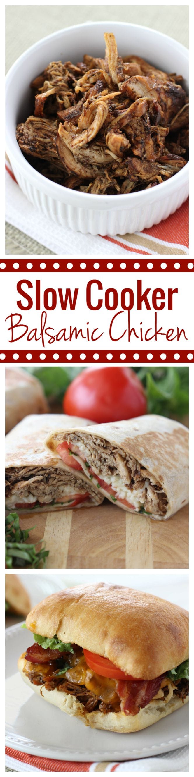 Slow Cooker Balsamic Chicken - Perfect for wraps and sandwiches! Great recipe for busy weeknights!