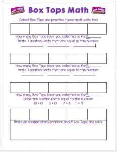 Box Tops Math Printable - A fun and educational way to collect Box Tops and help your school!