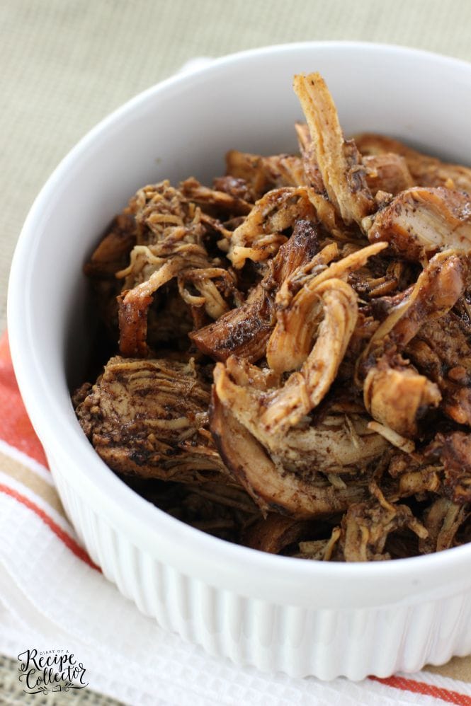 Slow Cooker Balsamic Chicken - Easy flavorful shredded balsamic chicken cooked in the crock pot and ready for so many dishes like wraps and sandwiches.