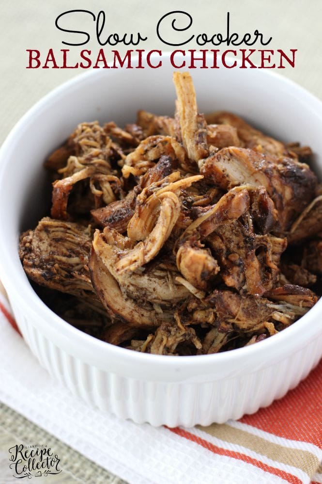 Slow Cooker Balsamic Chicken - Easy flavorful shredded balsamic chicken cooked in the crock pot and ready for so many dishes like wraps and sandwiches.