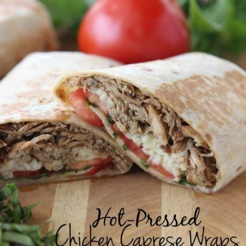 Hot-Pressed Chicken Caprese Wraps - Made with Slow Cooker Balsamic Chicken!!
