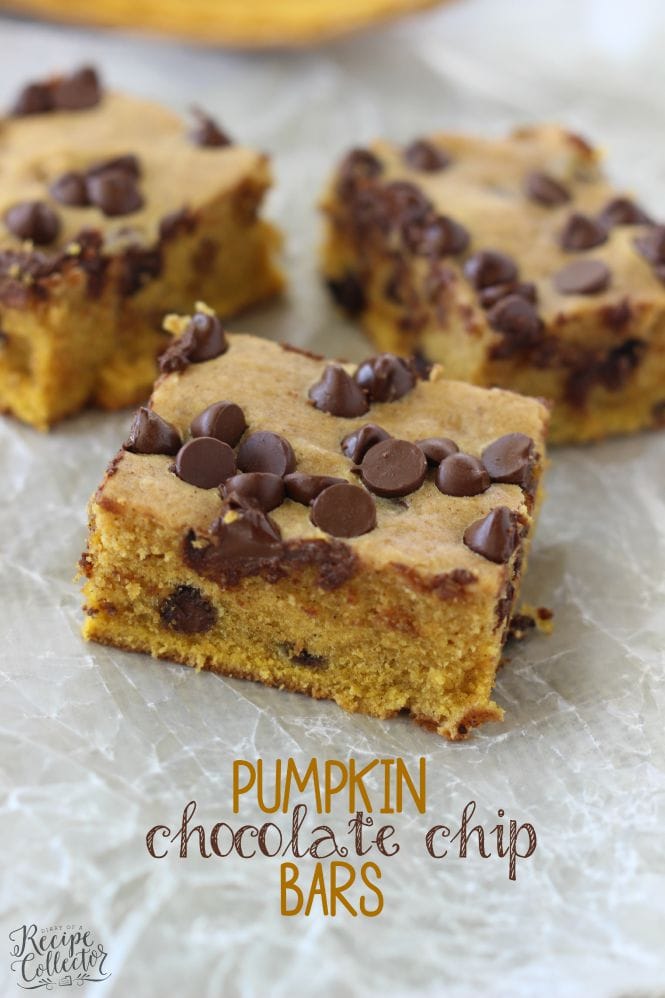 Pumpkin Chocolate Chip Bars - A quick and easy cookie bar perfect for Fall!