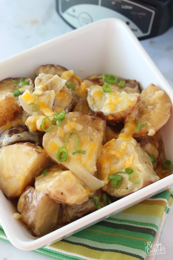 Slow Cooker Potatoes - A great potato side dish that is easy to put together. It goes perfect with chicken, beef, or pork too!