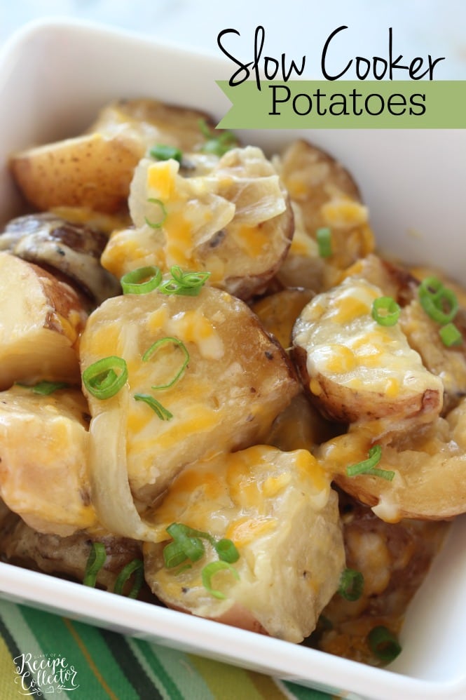 Slow Cooker Potatoes - A great potato side dish that is easy to put together. It goes perfect with chicken, beef, or pork too!