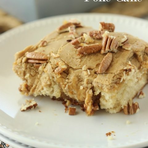 Praline Poke Cake - This butter pecan cake has the most delicious praline icing plus it's filled with caramel!