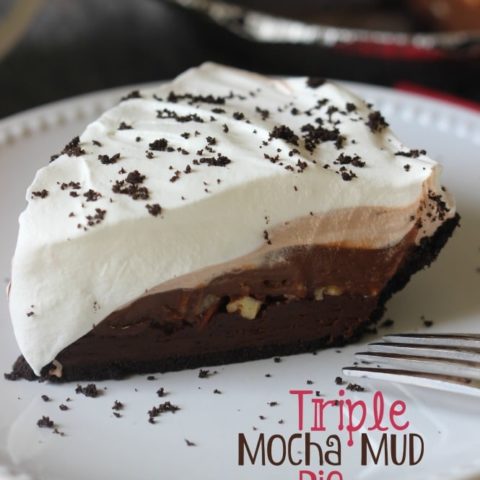 Triple Mocha Mud Pie - An EASY three layer chocolate pie with a delicious Oreo crust.