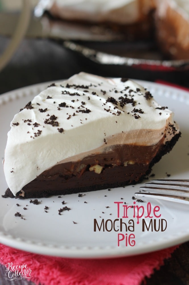 Triple Mocha Mud Pie - An EASY three layer chocolate pie with a delicious Oreo crust.