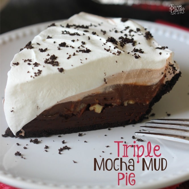 Triple Mocha Mud Pie - An EASY three layer chocolate pie with a delicious Oreo crust.