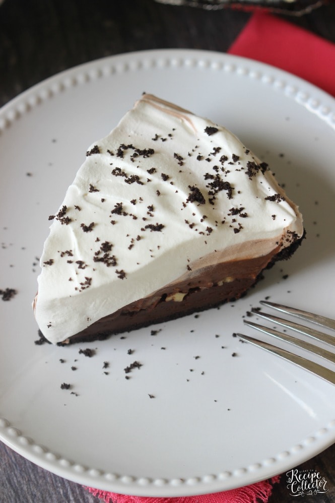 Triple Mocha Mud Pie - An EASY three layer chocolate pie with a delicious Oreo crust.