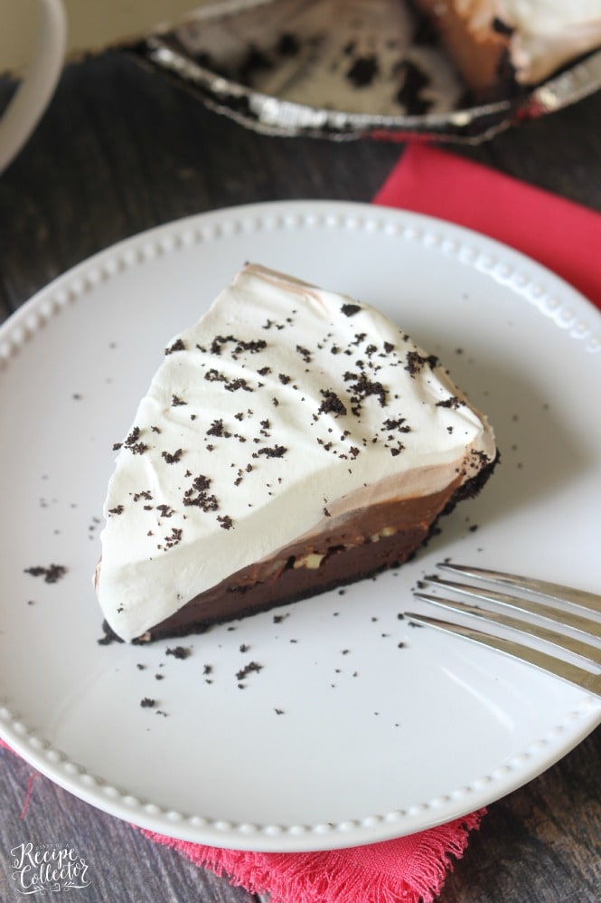Triple Mocha Mud Pie - An EASY three layer chocolate pie with a delicious Oreo crust.