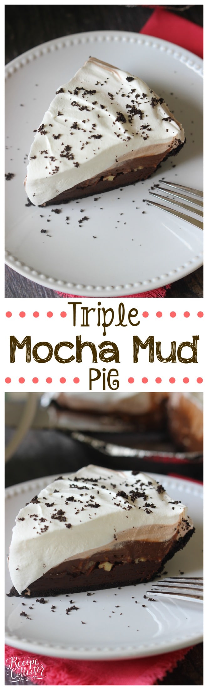 Triple Mocha Mud Pie - An EASY three layer chocolate pie with a delicious Oreo crust.