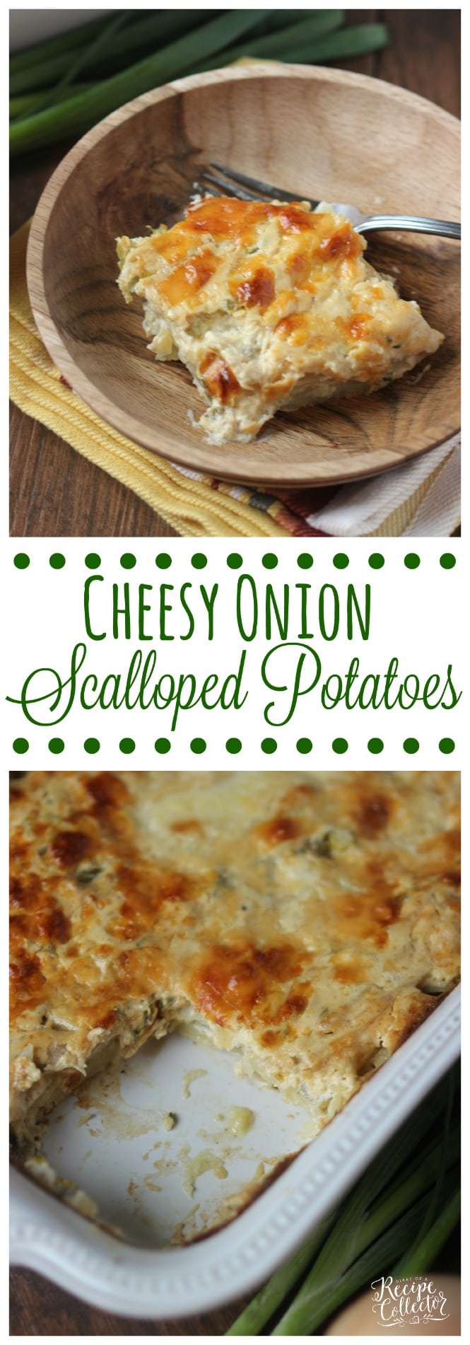 Cheesy Onion Scalloped Potatoes - Layers of thinly sliced potatoes in a rich and creamy sauce filled with caramelized onion flavor.