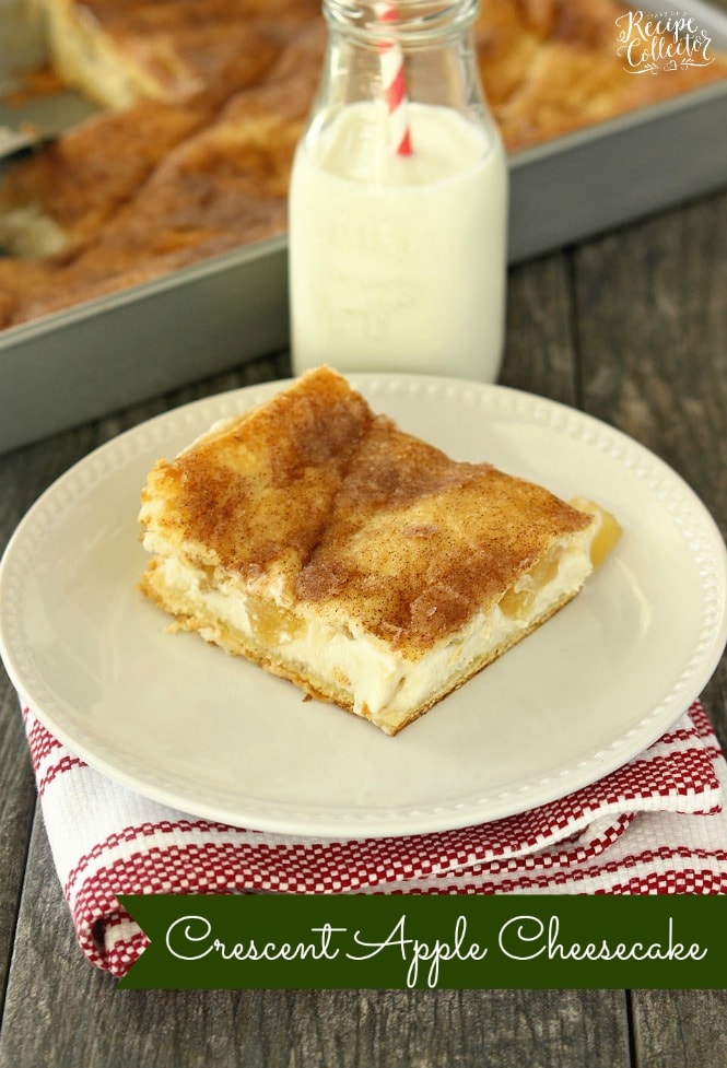 Crescent Apple Cheesecake - Canned refrigerated crescent rolls filled with cheesecake and apples, baked until golden, and sprinkled with cinnamon and sugar.
