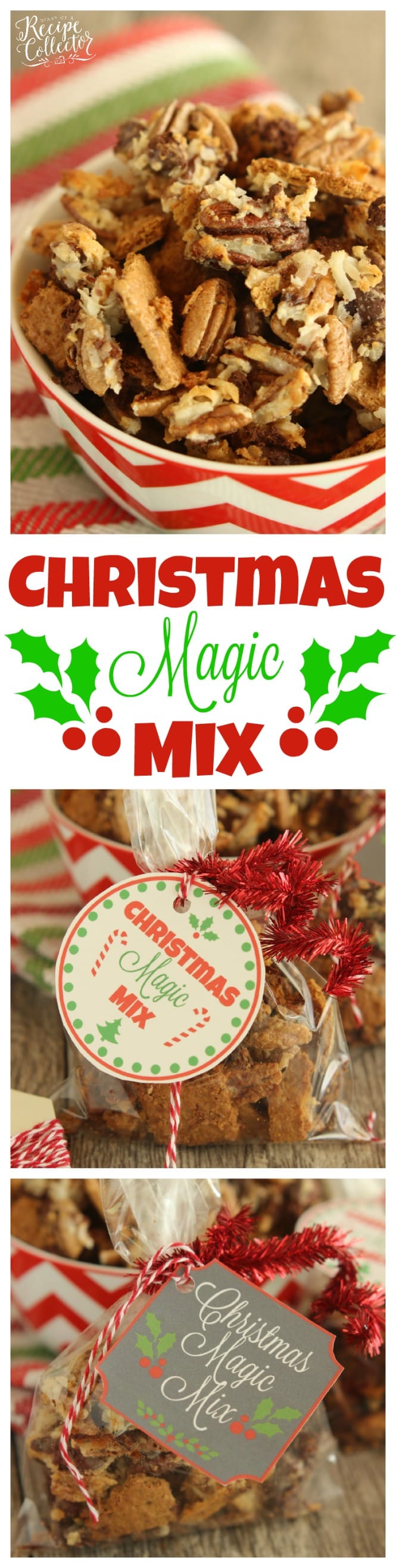 Christmas Magic Mix - All the flavors of classic Magic Cookie Bars in snack mix form is perfect for Christmas parties and giving as a gift.
