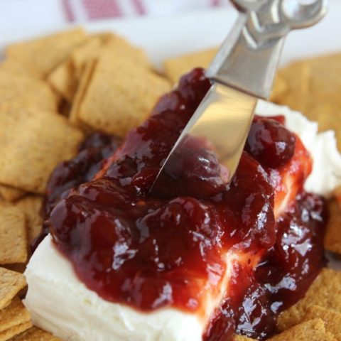 Cranberry Chipotle Cream Cheese - The smoky flavor of chipotle peppers mixed with sweetened cranberries served on top of cream cheese makes a great holiday appetizer served with crackers.