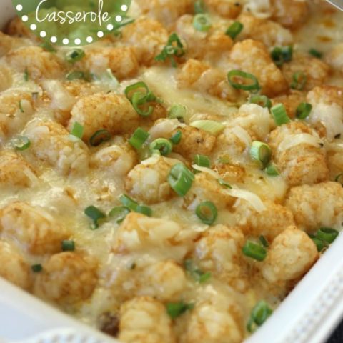 Tator Tot Breakfast Casserole - An easy breakfast casserole filled with breakfast sausage, eggs, pepperjack cheese, green onions and tator tots!