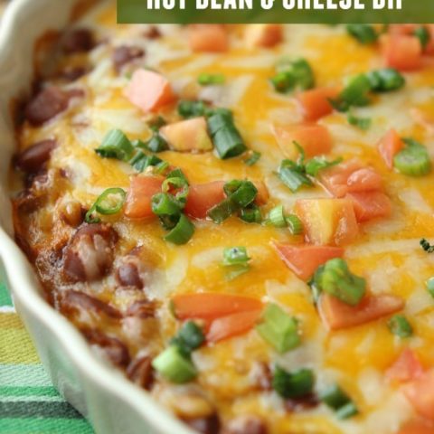 Hot Bean & Cheese Dip - A quick oven-baked dip made with cream cheese, chili beans, salsa, and melty cheese!