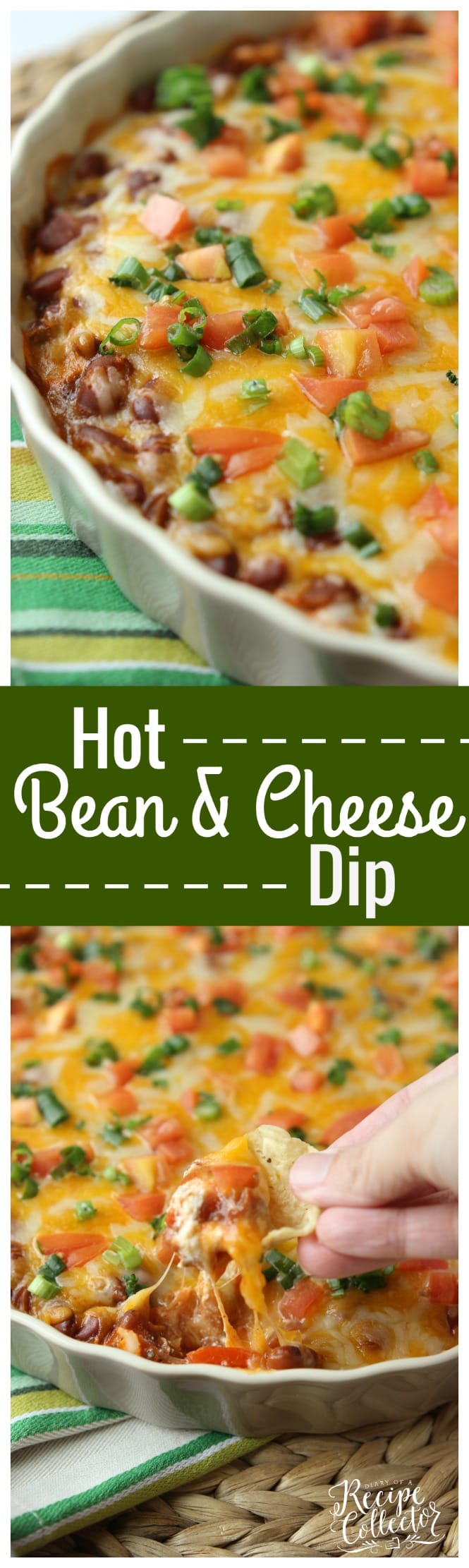 Hot Bean & Cheese Dip - A quick oven-baked dip made with cream cheese, chili beans, salsa, and melty cheese!