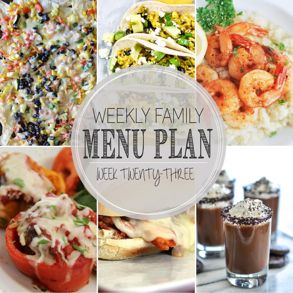 Weekly Family Meal Plan - Includes five weeknight meals, a breakfast, and a dessert idea!!