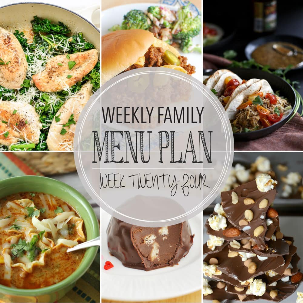 Weekly Family Meal Plan - IncludesEach plan includes five main dishes, a soup, a breakfast, a snack, and a dessert idea!!