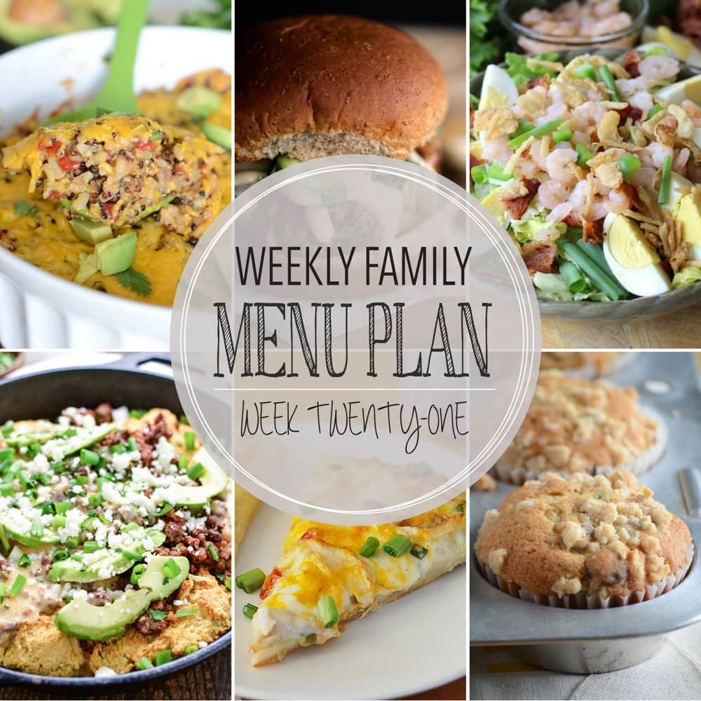 Weekly Family Meal Plan - Includes five weeknight meals, a breakfast, and a dessert idea!!