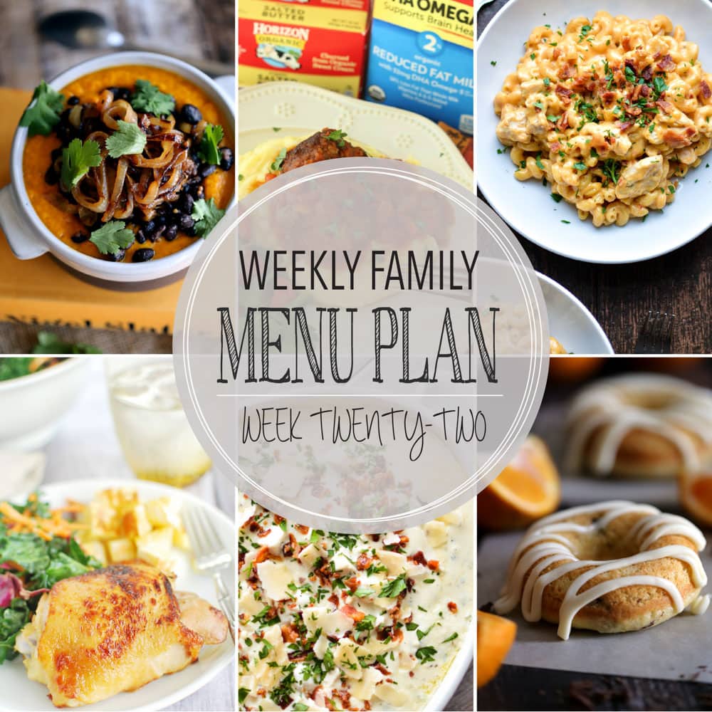 Weekly Family Meal Plan - Includes five weeknight meals, a breakfast, and a dessert idea!!