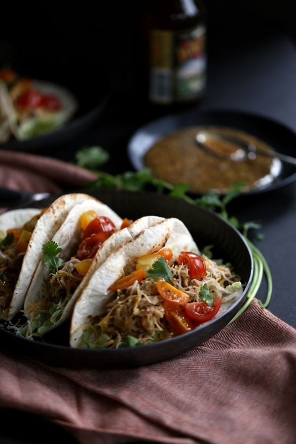 Weekly Family Meal Plan - Slow Cooker Honey Mustard Pork Tacos with Candied Bacon
