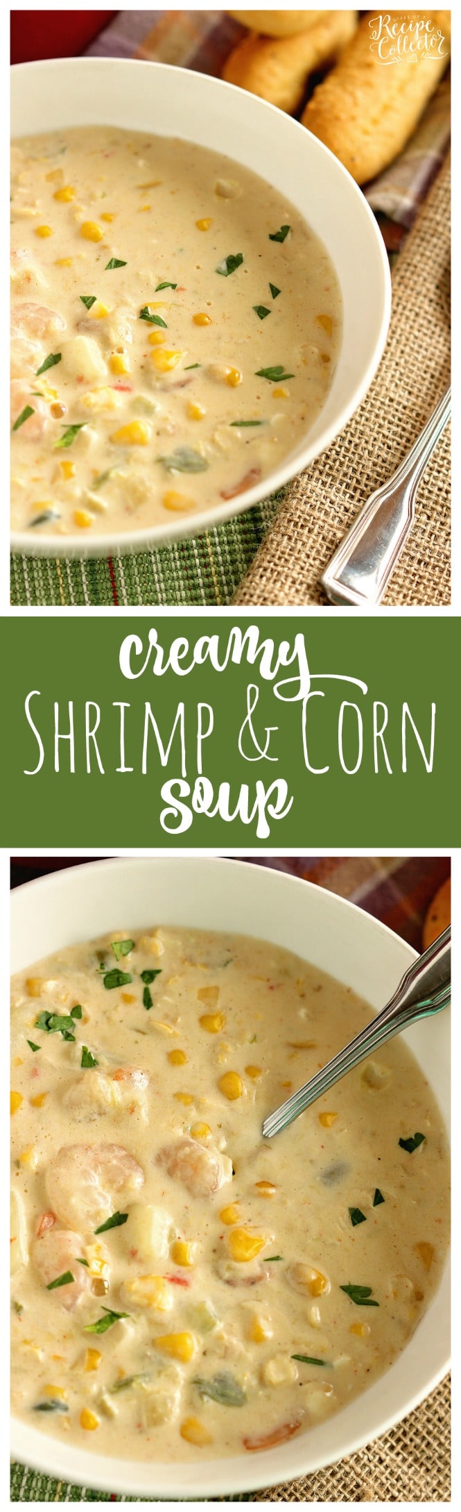 Creamy Shrimp & Corn Soup - A creamy Cajun-flavored soup filled with shrimp, corn, and potatoes. It's a great soup for company too!