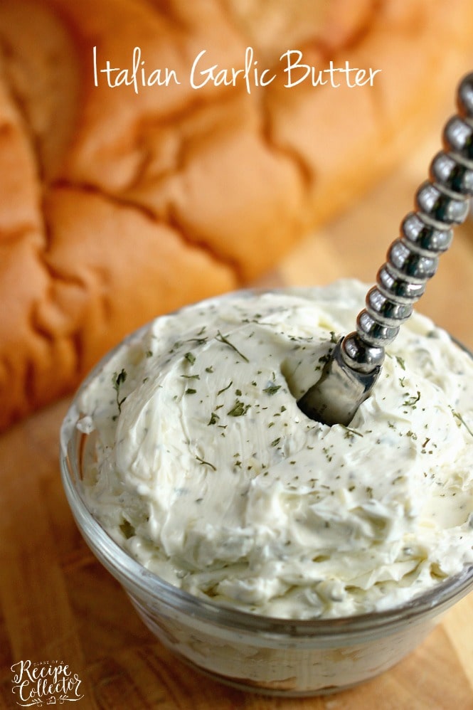 Italian Garlic Butter - Deliciously spreadable and filled with parmesan and garlic paste. It's perfect on sliced french bread!