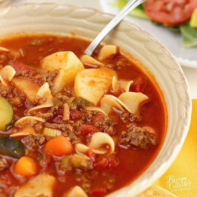 Easy Vegetable Beef Soup - A hearty comforting classic meal with ground beef that is easy to prepare.