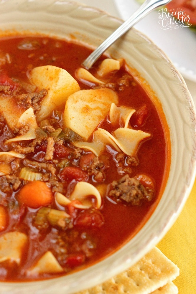 Easy Vegetable Beef Soup - A hearty comforting classic meal with ground beef.